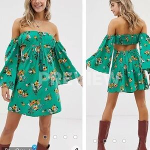En Creme floral bardot dress with sweetheart neckline Sz M NEW ASOS